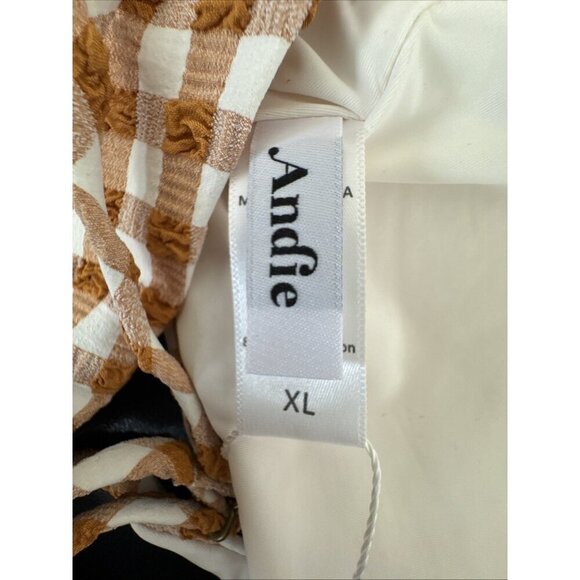 Andie Women's XL Amor Swim Top Textured Sparrow Caramel Gingham Plaid NWT - Picture 15 of 16